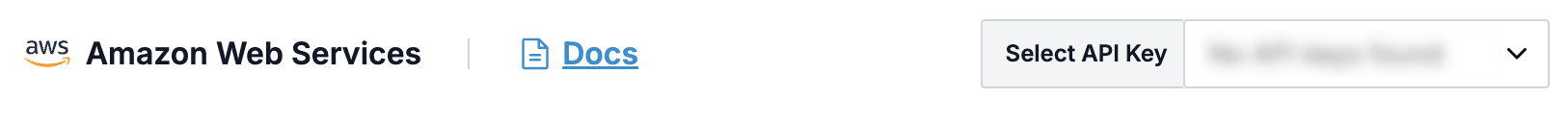 AWS tile API Key dropdown