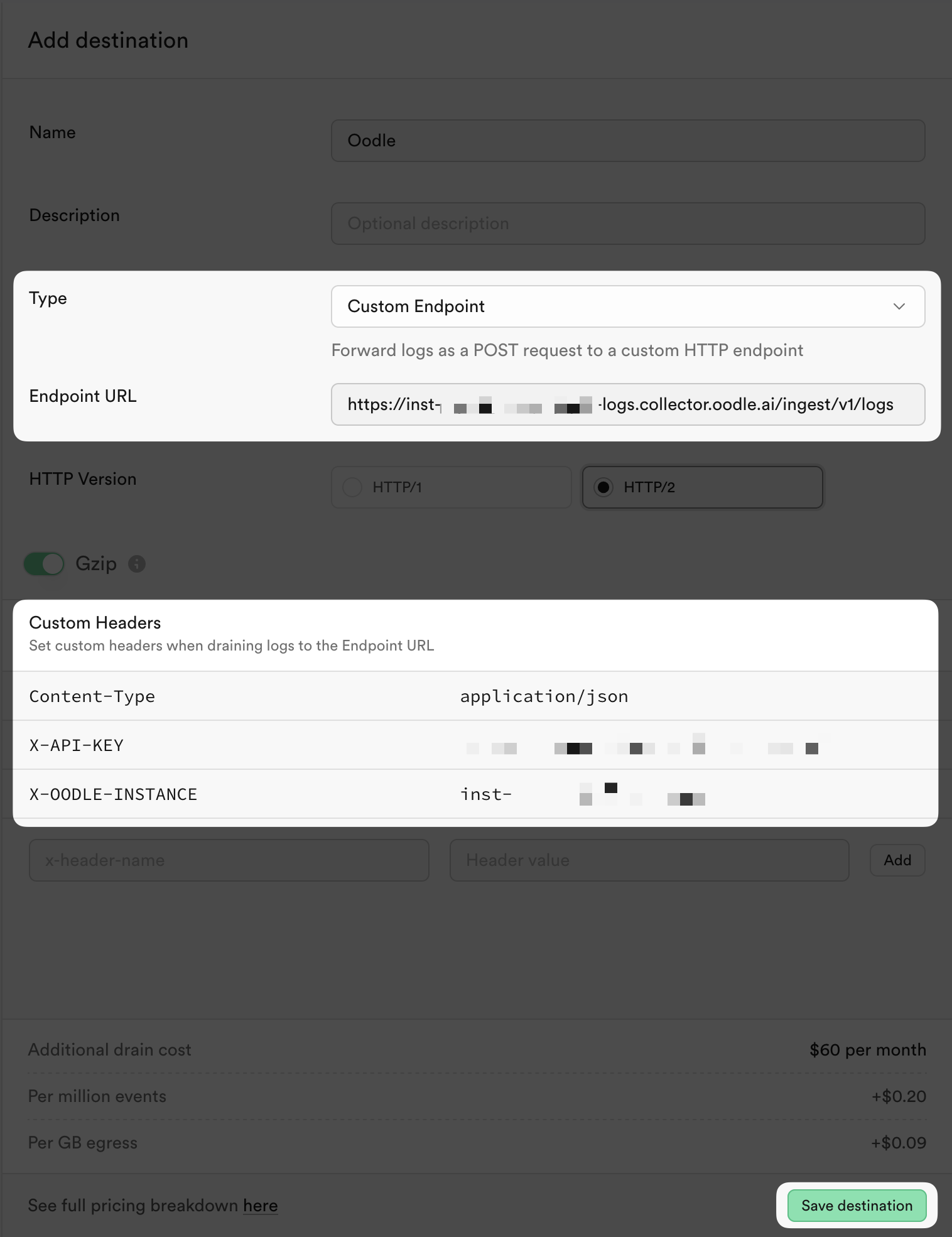 Supabase custom endpoint configuration fields