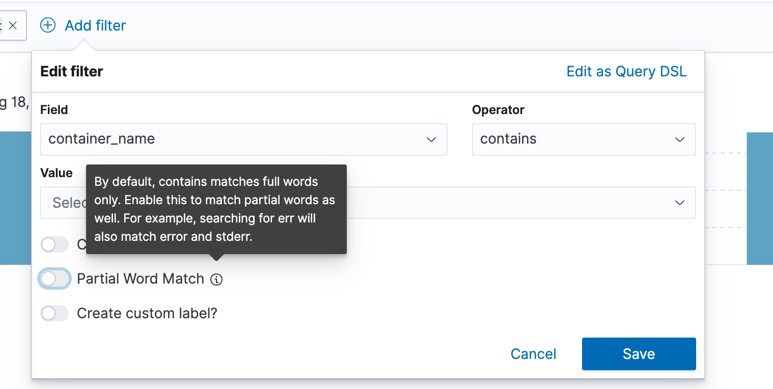 Partial Word Match switch in the filter editor