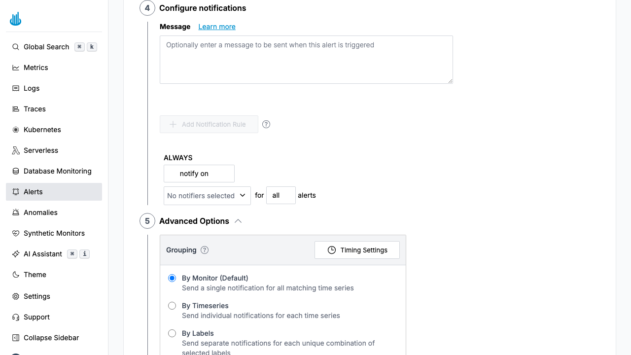 Monitor notification policy configuration