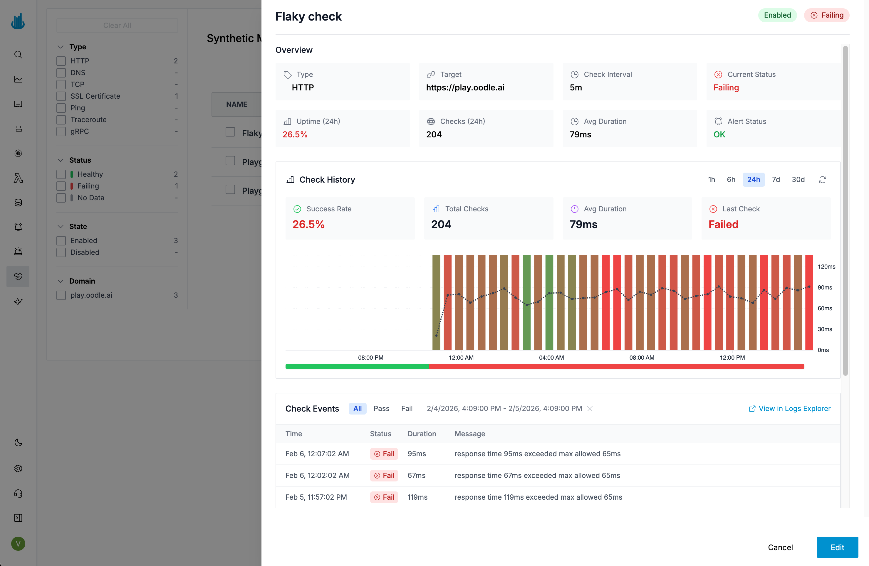 Edit Synthetic Monitor