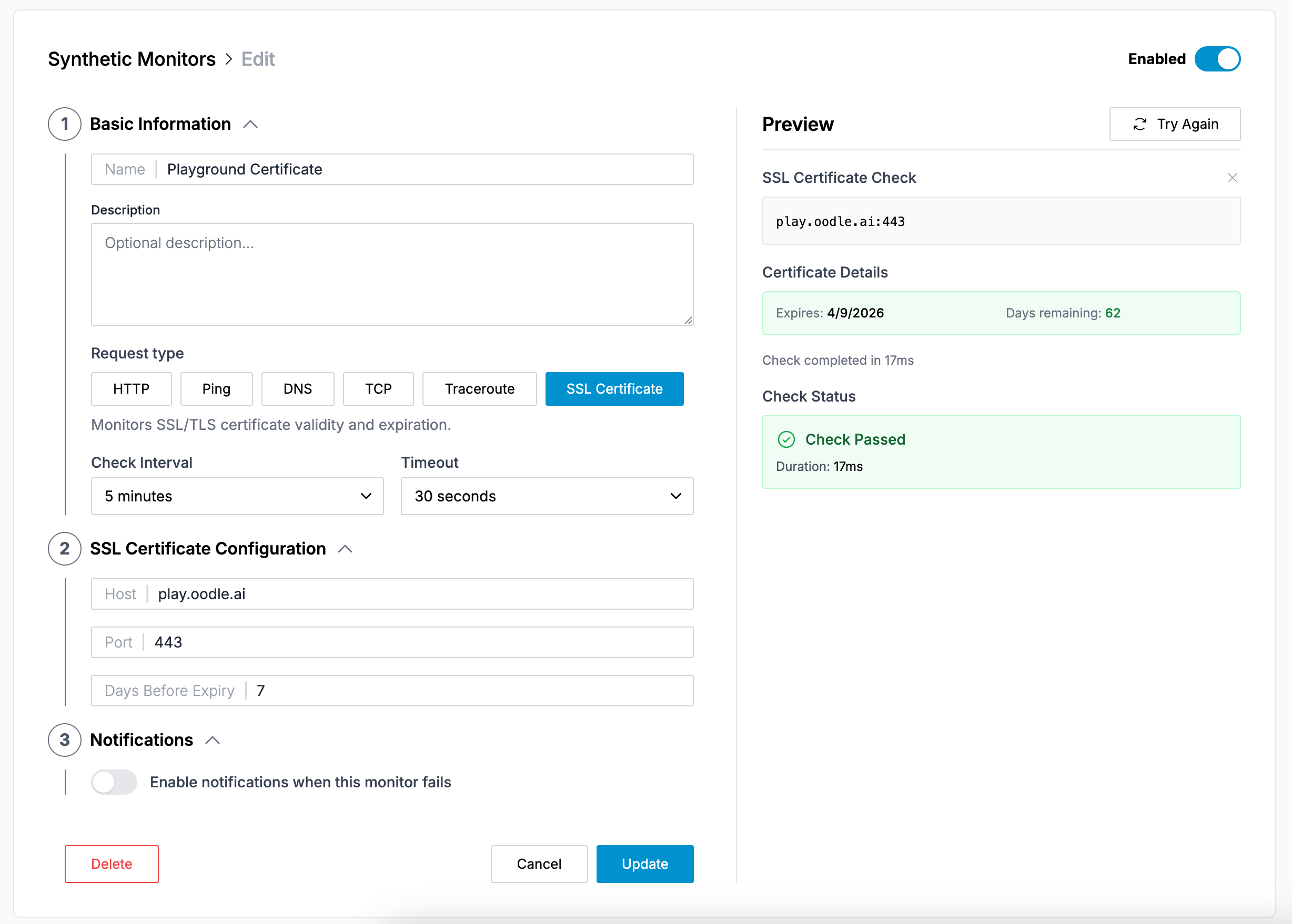 Edit Synthetic Monitor